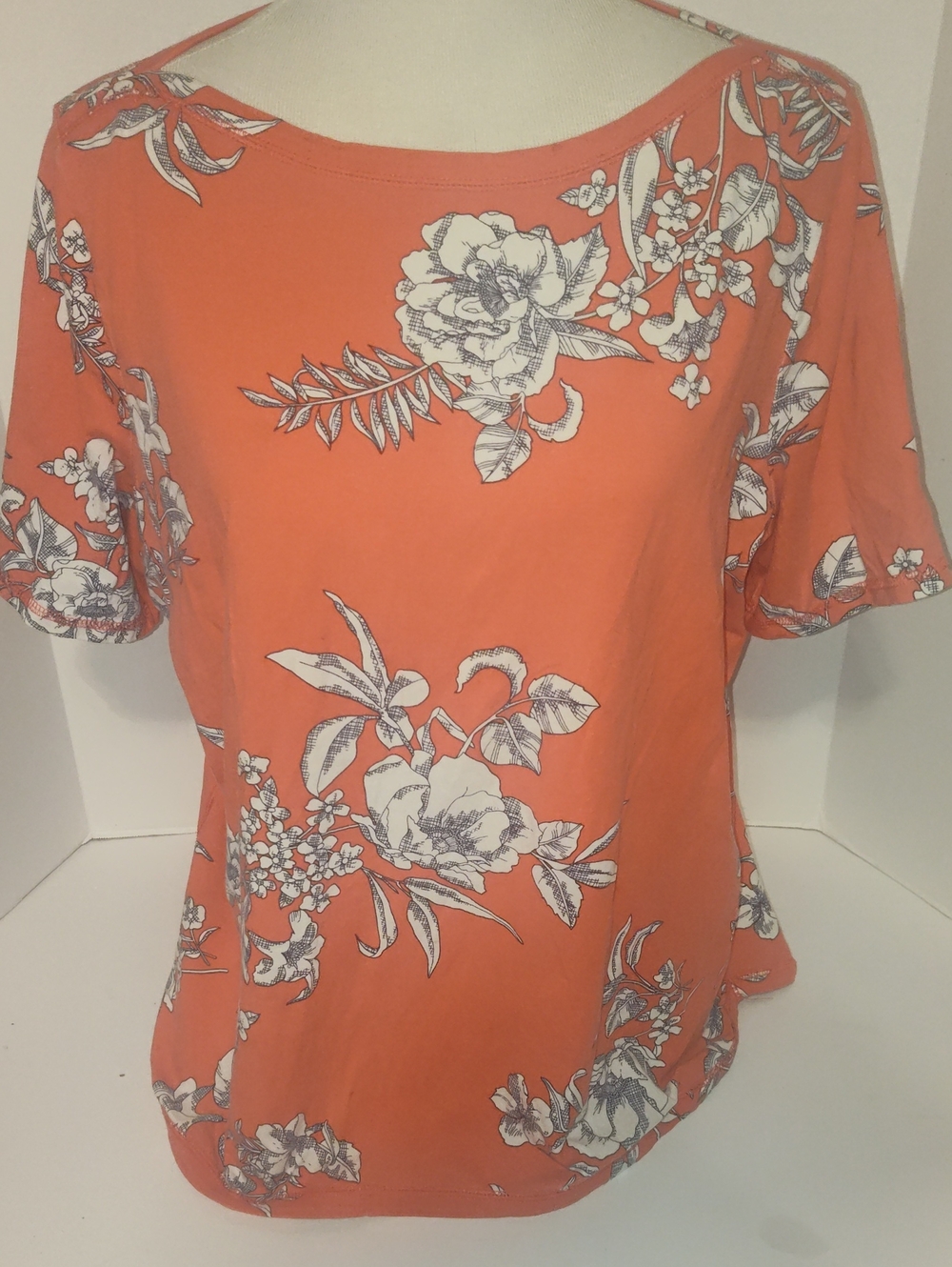 Talbots Orange Short-Sleeve Floral Boatneck Top 2x Petite